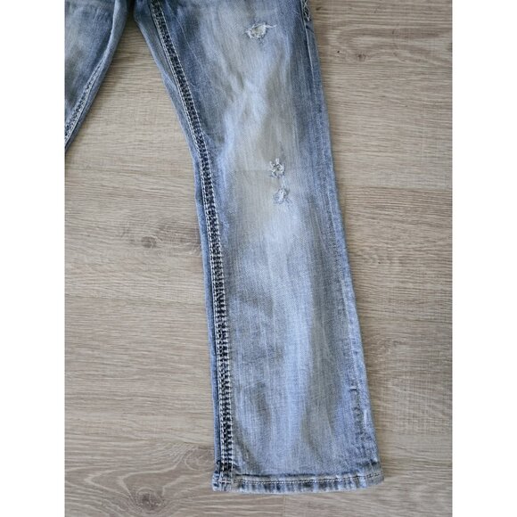 Rock Revival Lanny Embroidery Distressed Mens Boot Cut Denim Jeans 29x29 - Picture 4 of 12